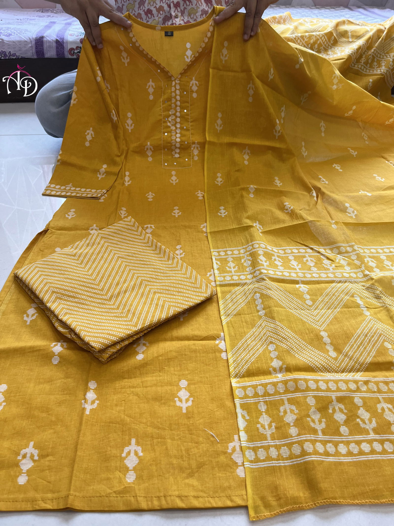 Akshar Designer Hand Block Print Stylish Front Cotton Kurti With Bottom Dupatta Wholesale Clothing Suppliers In india
